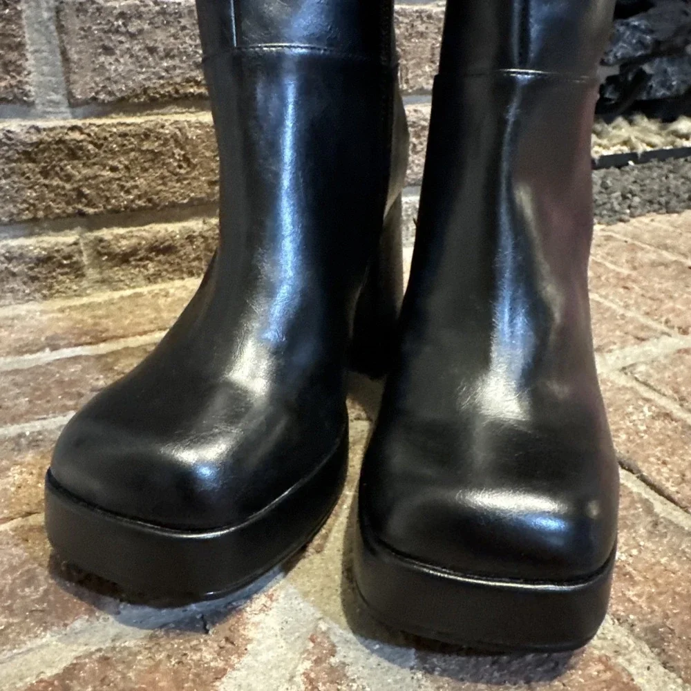 Steve Madden Izabelle Black Square Toe Platform Block Heel Ankle Boots Sz 6.5